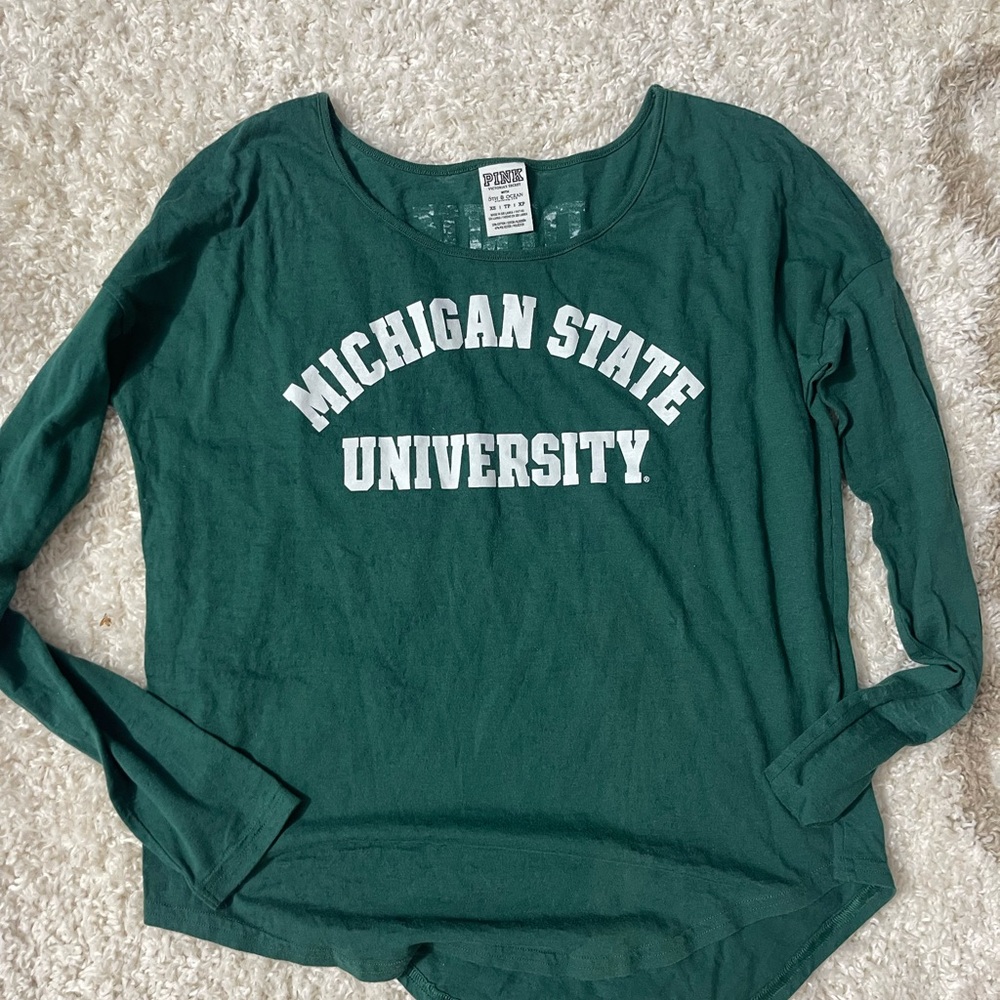 PINK Victoria's Secret Green Michigan State University Long Sleeve Tee